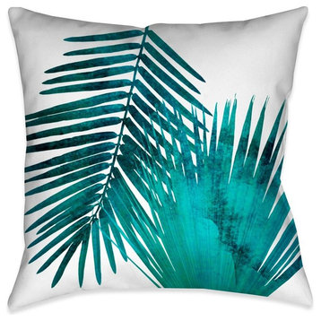 Watercolor Teal Palms II Outdoor Decorative Pillow, 20"x20"