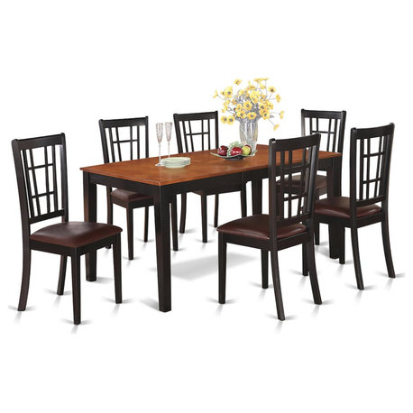 7-Piece Dining Room Set, Table With Leaf and 6 Chairs, Black/Cherry
