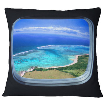 Ocean View From Window Seascape Photography Throw Pillow, 18"x18"