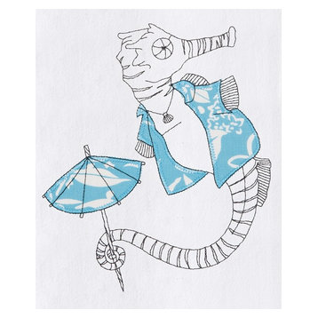 Seahorse In a Blue Tropical Print Shirt Flour Sack Kitchen Towel
