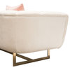 Venus Cream Fabric Sofa With Contrasting Pillows and Gold Finished Metal Base