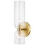 Hudson Valley Lighting - Sayville 2-Light Wall Sconce Aged Brass Finish Clear Glass - Features: