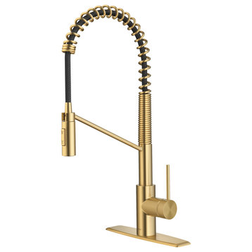 Oletto Commercial Pull-Down 1-Hole Kitchen Faucet, Brass