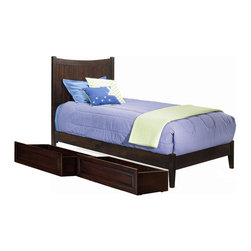 Manhattan Twin Platform Bed with Open Footrail in Antique Walnut - Kids Beds