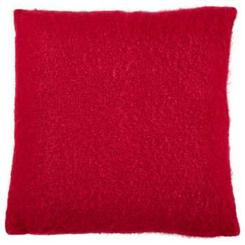 Faux Mohair Design Down Filled Throw Pillow, 18"x18", Red