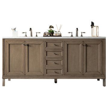 Chicago 72" Double Vanity, Whitewashed Walnut With 3 CM Carrara Marble Top