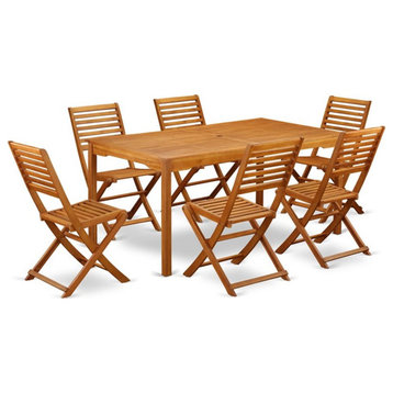 East West Furniture Cameron 7-piece Wood Patio Furniture Set in Natural Oil
