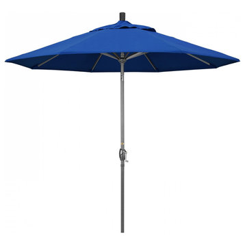 9' Patio Umbrella Grey Pole Push Button Tilt Crank Lift Pacifica, Pacific Blue