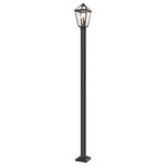 Z-Lite - Talbot 3 Light Outdoor Post Mounted Fixture in Rubbed Bronze - Illuminate an exterior front or back walkway with a classic fixture reflecting a charming village theme. Made from Rubbed Bronze metal and seedy glass panels this three-light outdoor post mounted fixture delivers a charming upgrade with industrial-inspired attitude and a sleek linear post.andnbsp