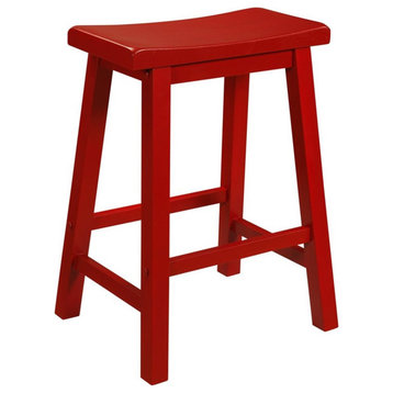 Home Square 24" Wood Counter Stool in Crimson Red - Set of 2
