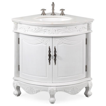 24 Inch Classic Style White Bayview Corner Bathroom Sink Vanity