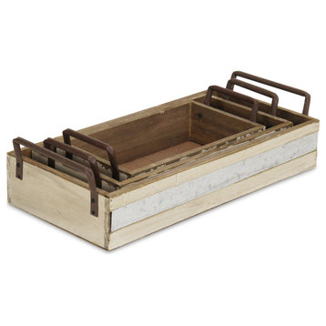 Rectangular Wood and Metal Storage Crates, Set of 3