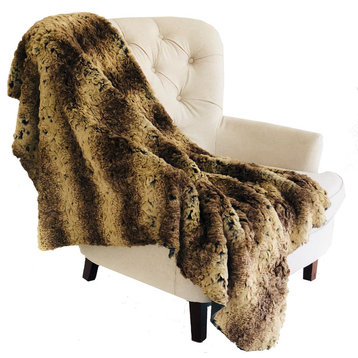 Plutus Beige and Brown Chinchilla Faux Fur Luxury Throw, Blanket 80l X 90w Twin