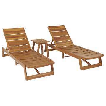 Penny Outdoor Acacia Wood Chaise 3 Piece Lounge Set, Teak/Yellow Metal