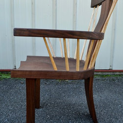 Walnut Curved Backed Spindle Armchair - Dining Chairs