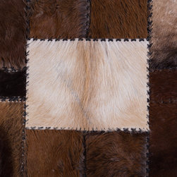 Modern Handmade Cowhide Patchwork Area Rug, Rectangle, Brown White, 5'11"x2'4" - Hall And Stair Runners