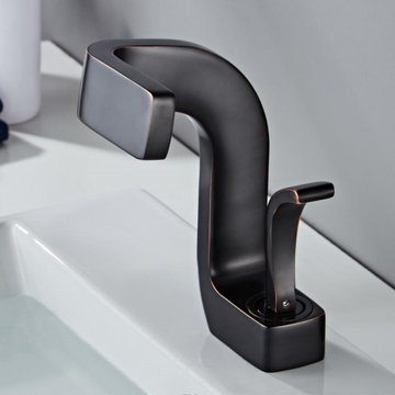 Waterfall Spout Single Handle Sink Faucet for Bathroom 1 Hole Solid Brass in Ant