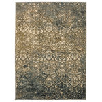 Karastan - Karastan Melrose Blue Teal Area Rug, 8'x11' - Antique scroll work is seemingly stamped on to the distressed canvas of Karastan Rugs' modern Melrose Area Rug. Rich with texture, this abstract art inspired design features splashes of contemporary color like dark blue teal, aqua jadeite, grey, metallic bronze and ivory. A debut of Karastan Rugs' Touchstone Collection, this designer area rug is luxuriously finished with the worry-free comfort of Karastan Rugs' exclusive SmartStrand yarn. Sumptuously soft to the touch, the exquisite styles of this collection feature the sensuous feel of silk alongside SmartStrand's premium, built-in lifetime stain and soil resistance, expertly engineered to never wear or wash off.