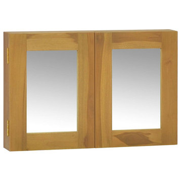 vidaXL Mirror Cabinet Medicine Cabinet Bathroom Wall Storage Solid Teak Wood
