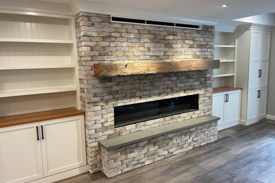 Indoor brick fireplace