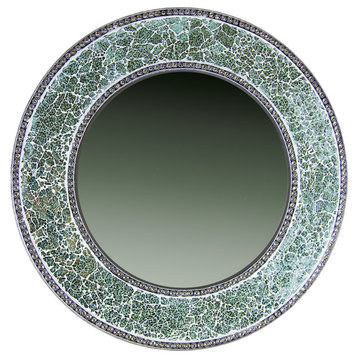 24" Decorative Round Glass Mosaic Wall Mirror, Sea Foam Green