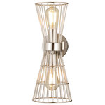 Z-Lite - Alito Two Light Wall Sconce, Polished Nickel - A cage-like design offers a hint of industrial inspiration to this energizing two-light wall sconce a superb choice for a custom casual space. Light up a hallway bathroom or bedroom with this sconce from the Alito collection offering geometric elegance in a concave silhouette and thin wires made of gleaming polished nickel finish iron. Adding separately purchased vintage style bulbs changes up its motif to reflect versatility.