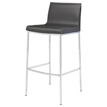 Nuevo Colter 30" Leather Bar Stool in Dark Gray and Silver