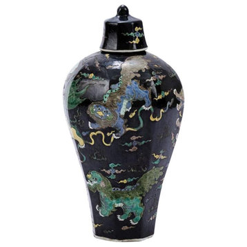 Vase PRUNUS Lion Hexagonal Lidded Colors May Vary Black Variable