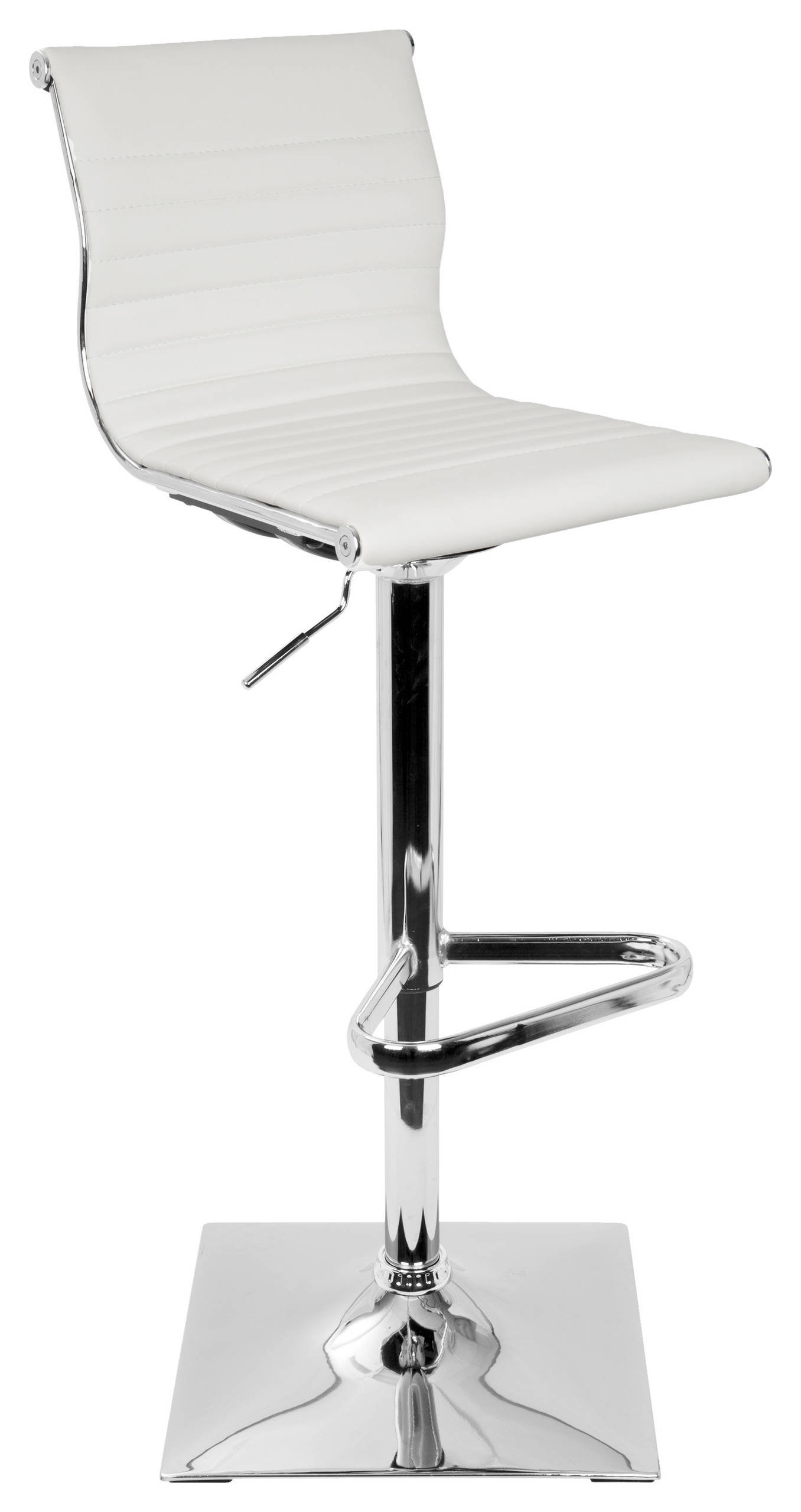 LumiSource Masters Adjustable Barstool With Swivel, White PU Leather
