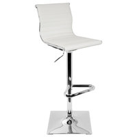 LumiSource Masters Adjustable Barstool With Swivel, White PU Leather