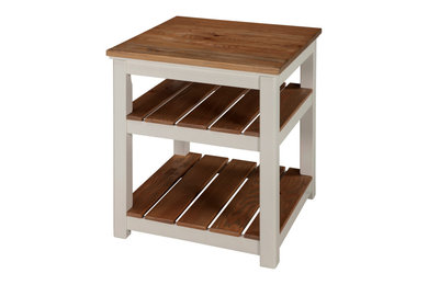 Savannah 2 Shelf End Table, Ivory, Natural Wood Top