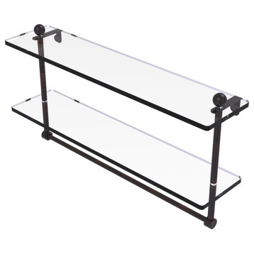 22" Two Tiered Glass Shelf with Integrated Towel Bar, Venetian Bronze