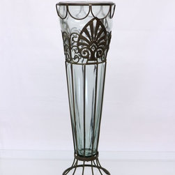 花器／ベース　Metal glass Vase トールリーフ - 花瓶