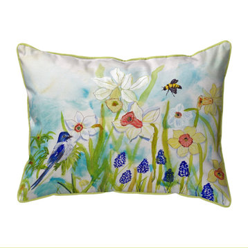Bird & Daffodils Large Indoor/Outdoor Pillow 18x18