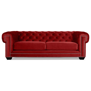 Nativa Interiors Cornell Chesterfield 90" Sofa, Red, Classic Depth