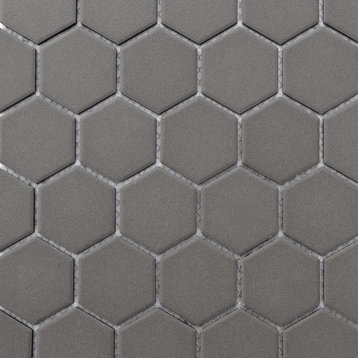 12"x12" Retro Unglazed Hexagon Mosaic, Gray, 12"x12"