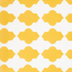 Moroccan Mosaic & Tile House - 8"x8" Tafrout Handmade Cement Tile, Yellow/White, Sample - Wall And Floor Tile