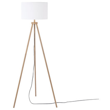 Shelly 60" Faux Wood Floor Lamp with White Linen Shade