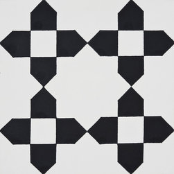 Moroccan Mosaic and Tile House - Martil Handmade Cement Tile, Black/White, Sample - Wall And Floor Tile