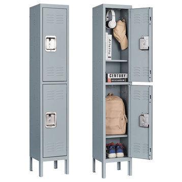 Storage Lockers, Metal Storage Cabinet 3 Tier, Hook, Gray, 2 Doors