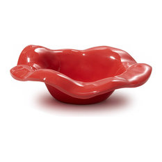 EuroLux Home Vase Bird Dish-Shaped Mouth Dish Coral Red Ceramic Handmade Hand-Cr 