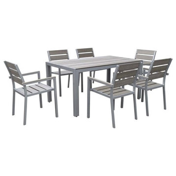 Pemberly Row 7-Piece Contemporary Aluminum Patio Dining Set in Gray