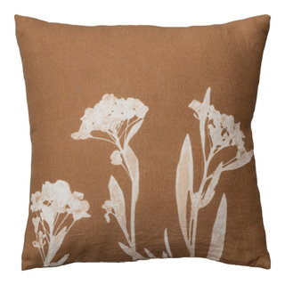 Linen Printed Pillow Cover with Floral Image Brown and Natural Contemporary Decorative Pillows by Olive Grove Houzz