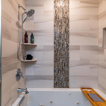 Primary Bath with Explosion Blue Quartzite Countertops
