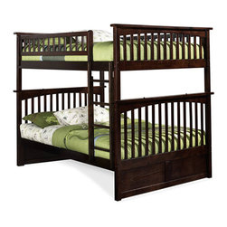 Columbia Full over Full Bunk Bed in Antique Walnut Finish - Bunk Beds
