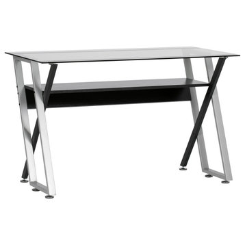 Colorado 47" Desk, Black, Silver and Clear Glass