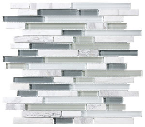 Bliss Iceland Stone and Glass Linear Mosaic Tile, 12"x12" Sheet