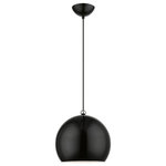 Livex Lighting - Stockton 1 Light Shiny Black With Polished Chrome Accents Globe Pendant - Featuring a clean and crisp modern look, the Stockton one light globe pendant makes a contemporary statement with the smooth cone shape of its shiny black finish exterior.  A gleaming shiny white finish on the interior of the metal shade and polished chrome finish accents bring a refined touch of style. It will look perfect above a kitchen counter.