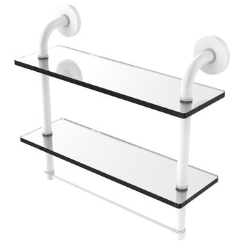 Remi 16" Two Tiered Glass Shelf with Towel Bar, Matte White