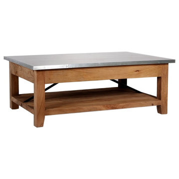 Alaterre Furniture Millwork 48" Wood and Zinc Metal Coffee Table with Shelf